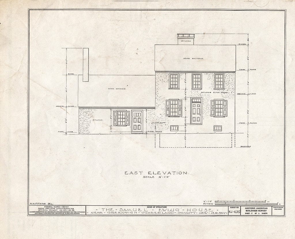 Historic Pictoric : Blueprint HABS NJ,6-GREWI.V,6- (Sheet 5 of 11) - Samuel Ewing House, Main Street, Greenwich, Cumberland County, NJ