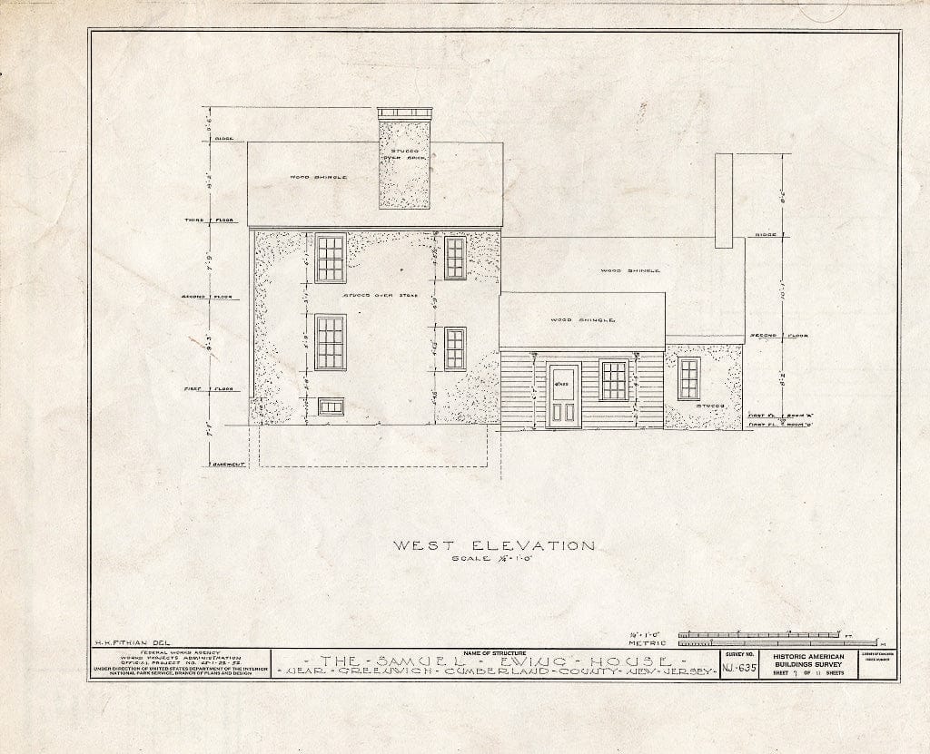 Historic Pictoric : Blueprint HABS NJ,6-GREWI.V,6- (Sheet 7 of 11) - Samuel Ewing House, Main Street, Greenwich, Cumberland County, NJ