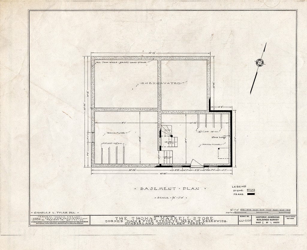 Historic Pictoric : Blueprint HABS NJ,6-GREWI.V,7- (Sheet 1 of 7) - Thomas Maskell Store, Main & Pine Streets, Greenwich, Cumberland County, NJ