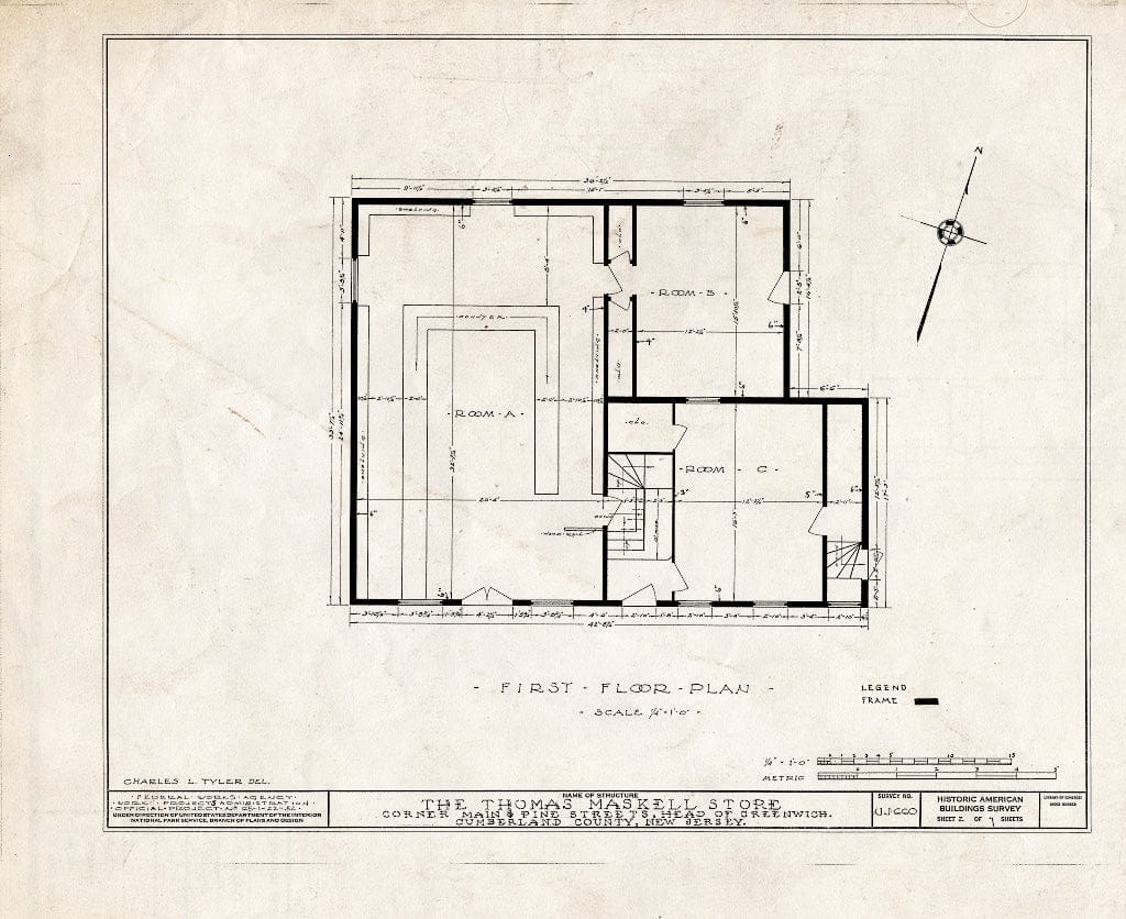 Historic Pictoric : Blueprint HABS NJ,6-GREWI.V,7- (Sheet 2 of 7) - Thomas Maskell Store, Main & Pine Streets, Greenwich, Cumberland County, NJ