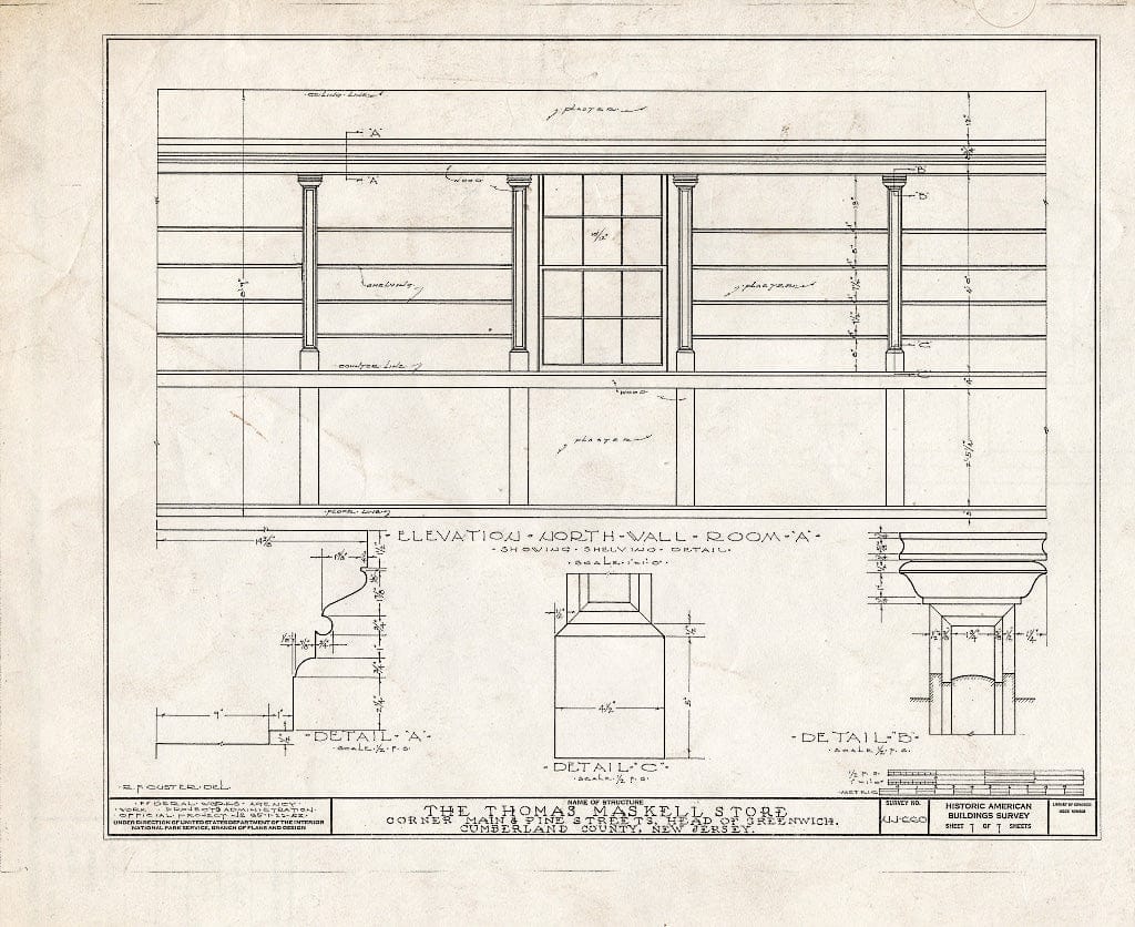 Historic Pictoric : Blueprint HABS NJ,6-GREWI.V,7- (Sheet 7 of 7) - Thomas Maskell Store, Main & Pine Streets, Greenwich, Cumberland County, NJ