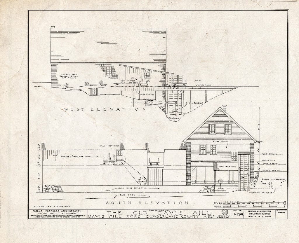 Historic Pictoric : Blueprint HABS NJ,6-GREWI.V,1- (Sheet 3 of 4) - Seeley-Davis Mill, Davis Mill Road, Greenwich, Cumberland County, NJ