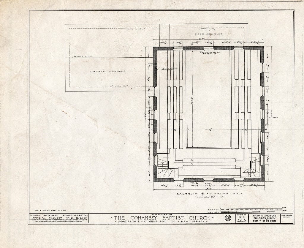 Historic Pictoric : Blueprint HABS NJ,6-ROATO,2- (Sheet 2 of 19) - Cohansey Baptist Church, Roadstown, Cumberland County, NJ