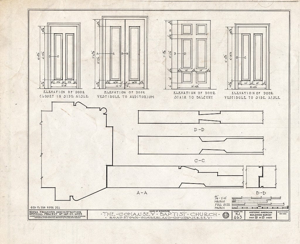 Historic Pictoric : Blueprint HABS NJ,6-ROATO,2- (Sheet 18 of 19) - Cohansey Baptist Church, Roadstown, Cumberland County, NJ