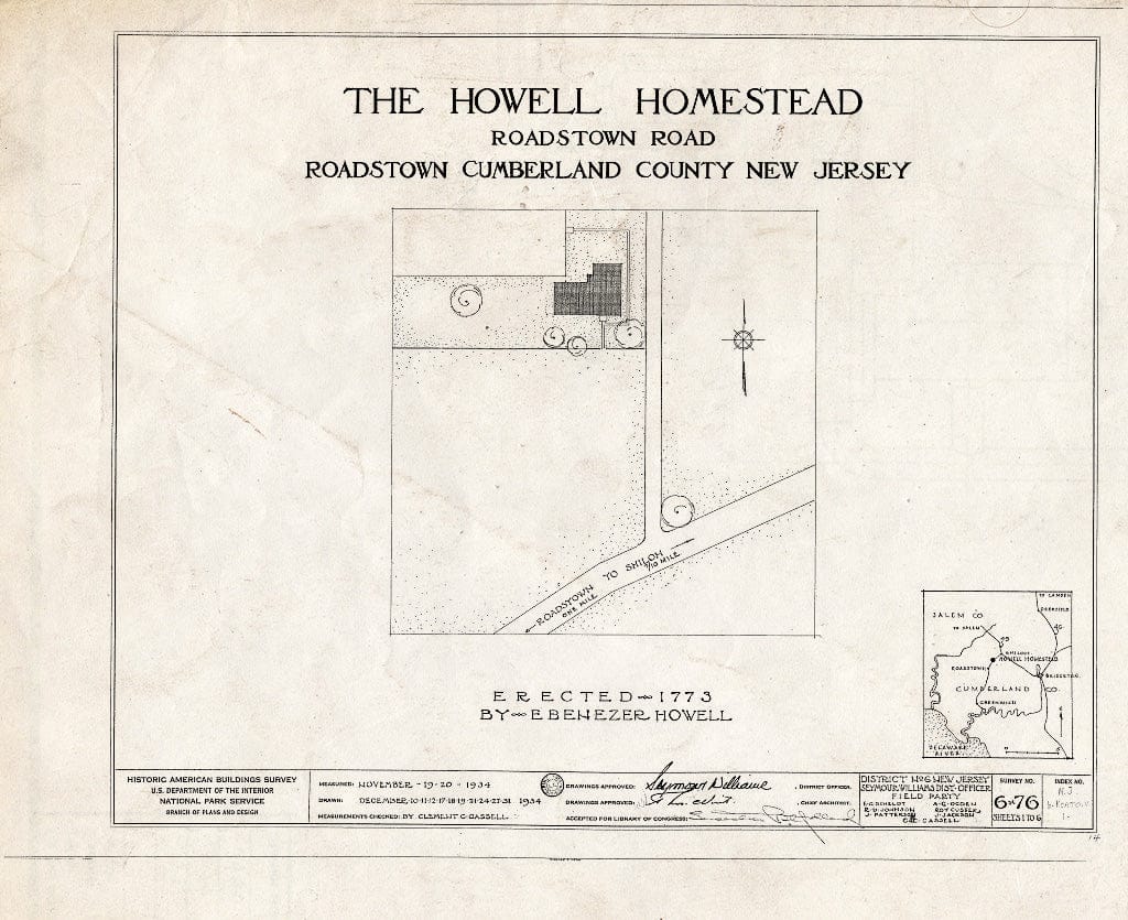 Historic Pictoric : Blueprint HABS NJ,6-ROATO.V,1- (Sheet 0 of 6) - Howell Homestead, Roadstown Road, Roadstown, Cumberland County, NJ