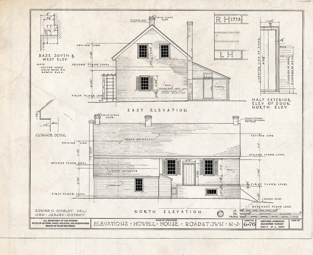 Historic Pictoric : Blueprint HABS NJ,6-ROATO.V,1- (Sheet 5 of 6) - Howell Homestead, Roadstown Road, Roadstown, Cumberland County, NJ