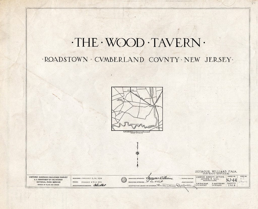 Historic Pictoric : Blueprint HABS NJ,6-ROATO,1- (Sheet 0 of 5) - Wood Tavern, Roadstown, Cumberland County, NJ