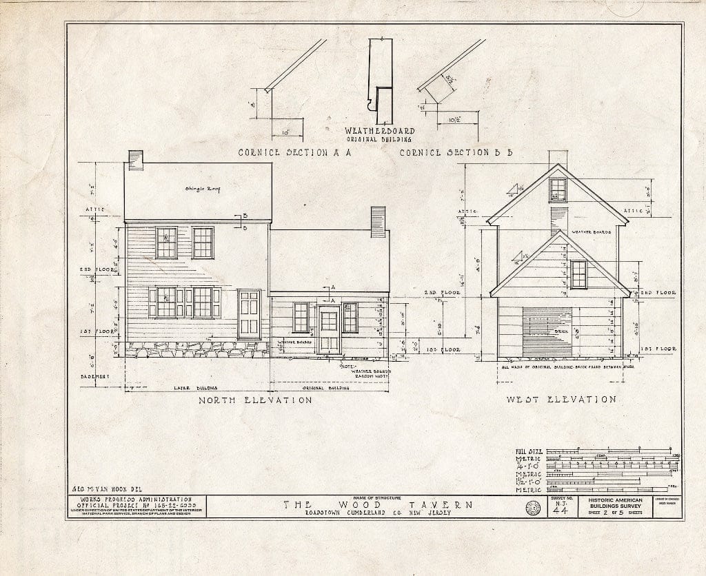 Historic Pictoric : Blueprint HABS NJ,6-ROATO,1- (Sheet 2 of 5) - Wood Tavern, Roadstown, Cumberland County, NJ