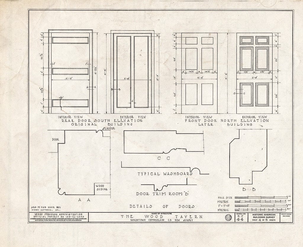 Historic Pictoric : Blueprint HABS NJ,6-ROATO,1- (Sheet 4 of 5) - Wood Tavern, Roadstown, Cumberland County, NJ