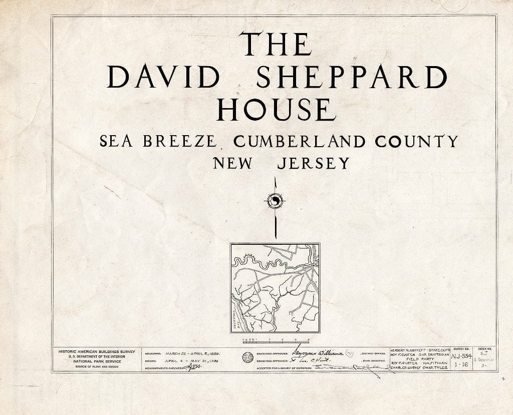 Historic Pictoric : Blueprint HABS NJ,6-GREWI.V,3- (Sheet 0 of 16) - David Sheppard House, Sea Breeze, Cumberland County, NJ