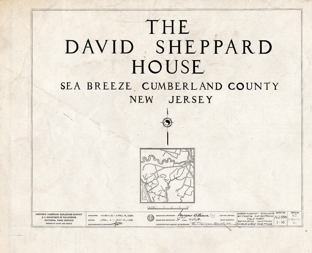 Historic Pictoric : Blueprint HABS NJ,6-GREWI.V,3- (Sheet 0 of 16) - David Sheppard House, Sea Breeze, Cumberland County, NJ