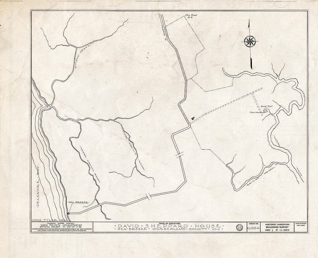 Historic Pictoric : Blueprint HABS NJ,6-GREWI.V,3- (Sheet 1 of 16) - David Sheppard House, Sea Breeze, Cumberland County, NJ