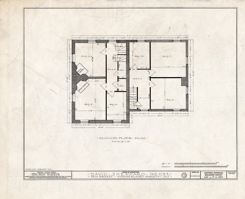 Historic Pictoric : Blueprint HABS NJ,6-GREWI.V,3- (Sheet 4 of 16) - David Sheppard House, Sea Breeze, Cumberland County, NJ