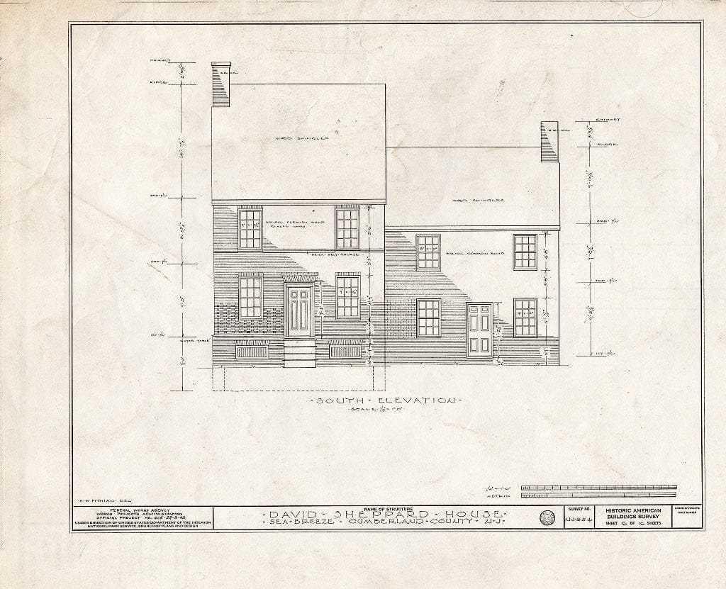 Historic Pictoric : Blueprint HABS NJ,6-GREWI.V,3- (Sheet 6 of 16) - David Sheppard House, Sea Breeze, Cumberland County, NJ