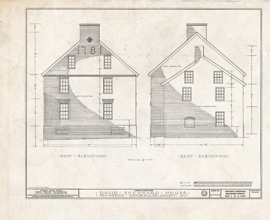 Historic Pictoric : Blueprint HABS NJ,6-GREWI.V,3- (Sheet 7 of 16) - David Sheppard House, Sea Breeze, Cumberland County, NJ