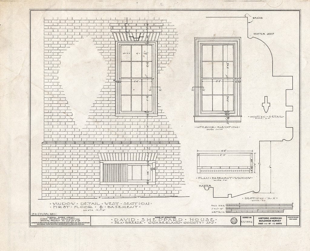 Historic Pictoric : Blueprint HABS NJ,6-GREWI.V,3- (Sheet 10 of 16) - David Sheppard House, Sea Breeze, Cumberland County, NJ
