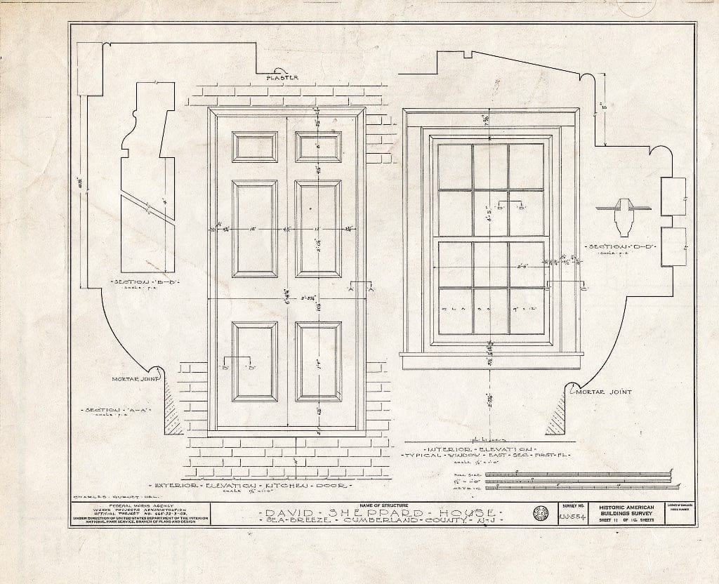 Historic Pictoric : Blueprint HABS NJ,6-GREWI.V,3- (Sheet 11 of 16) - David Sheppard House, Sea Breeze, Cumberland County, NJ
