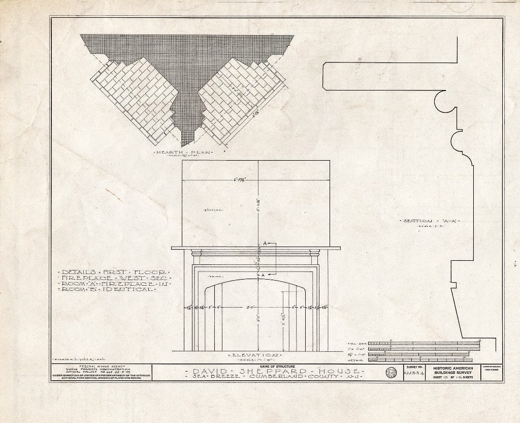 Historic Pictoric : Blueprint HABS NJ,6-GREWI.V,3- (Sheet 13 of 16) - David Sheppard House, Sea Breeze, Cumberland County, NJ