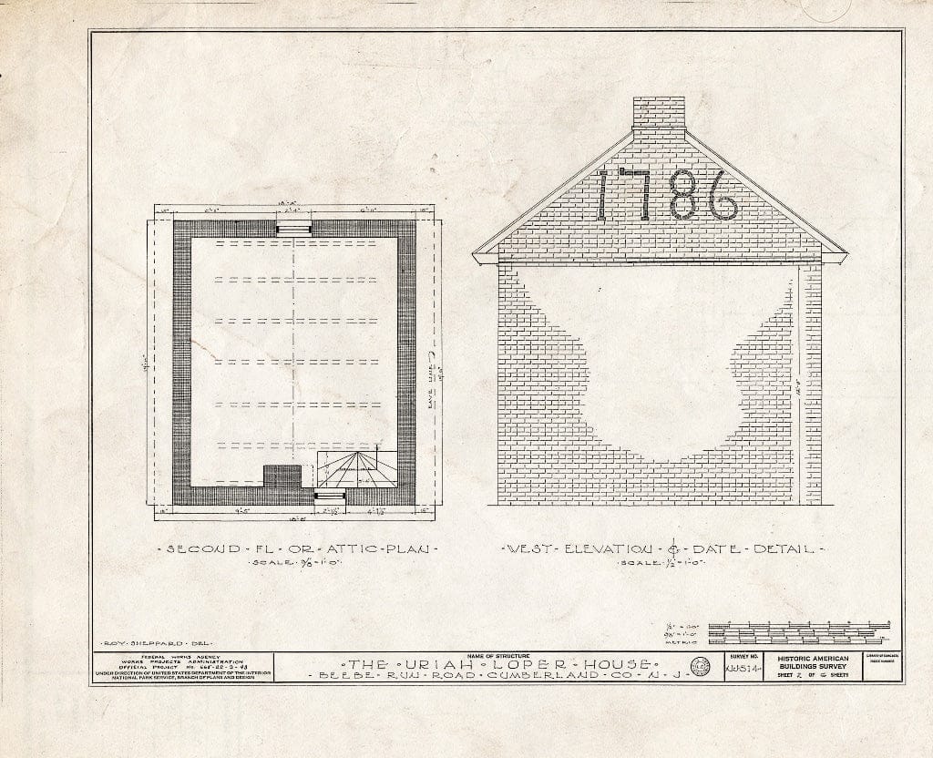 Historic Pictoric : Blueprint HABS NJ,6-Seel.V,1- (Sheet 2 of 6) - Uriah Loper House, Beebe Run Road, Seeley, Cumberland County, NJ