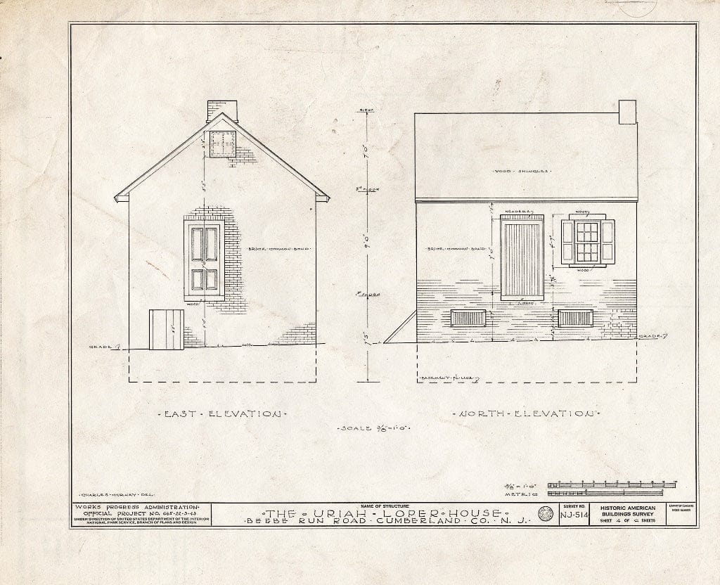 Historic Pictoric : Blueprint HABS NJ,6-Seel.V,1- (Sheet 4 of 6) - Uriah Loper House, Beebe Run Road, Seeley, Cumberland County, NJ