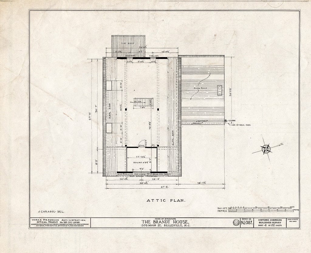 Historic Pictoric : Blueprint HABS NJ,7-BELVI,2- (Sheet 4 of 22) - Brandt House, 205 Main Street, Belleville, Essex County, NJ