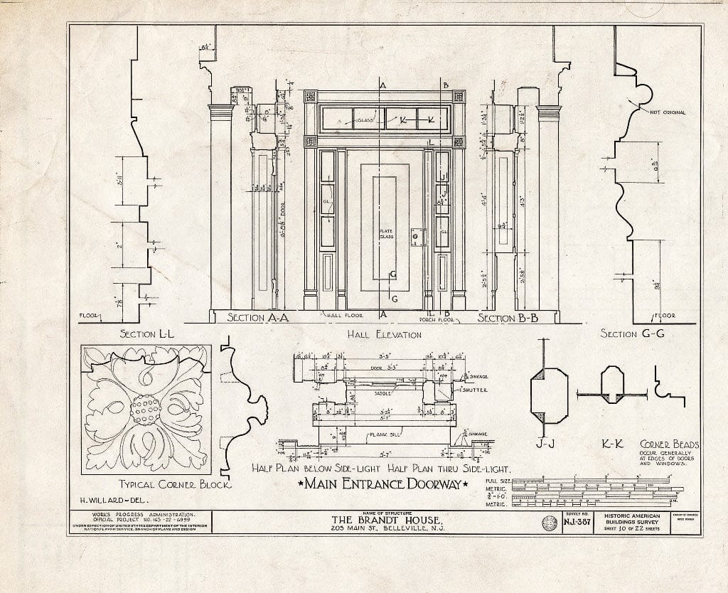 Historic Pictoric : Blueprint HABS NJ,7-BELVI,2- (Sheet 10 of 22) - Brandt House, 205 Main Street, Belleville, Essex County, NJ