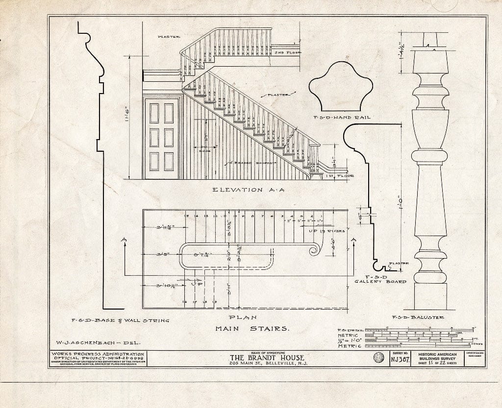 Historic Pictoric : Blueprint HABS NJ,7-BELVI,2- (Sheet 11 of 22) - Brandt House, 205 Main Street, Belleville, Essex County, NJ