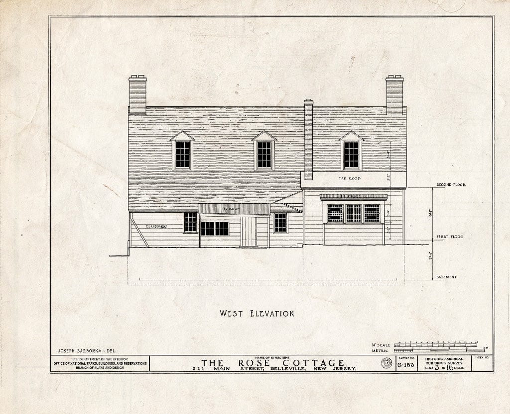 Historic Pictoric : Blueprint HABS NJ,7-BELVI,1- (Sheet 3 of 16) - Rose Cottage, 221 Main Street, Belleville, Essex County, NJ