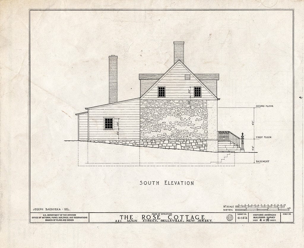 Historic Pictoric : Blueprint HABS NJ,7-BELVI,1- (Sheet 4 of 16) - Rose Cottage, 221 Main Street, Belleville, Essex County, NJ