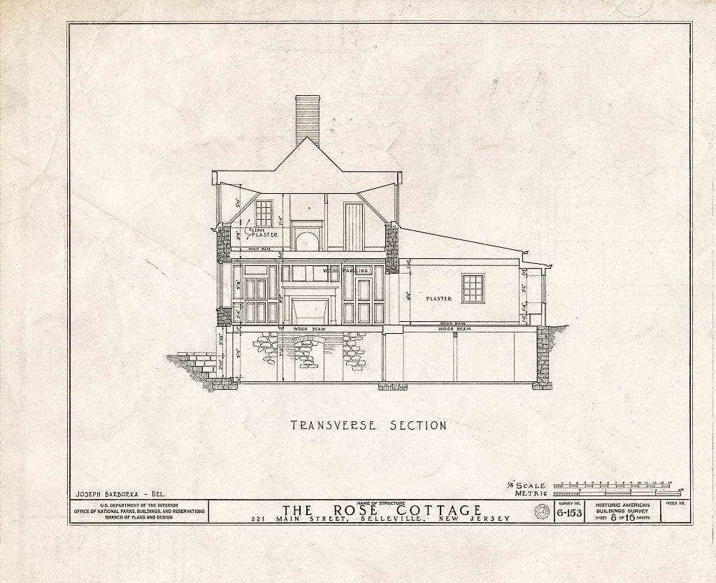 Historic Pictoric : Blueprint HABS NJ,7-BELVI,1- (Sheet 8 of 16) - Rose Cottage, 221 Main Street, Belleville, Essex County, NJ