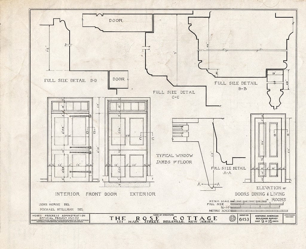 Historic Pictoric : Blueprint HABS NJ,7-BELVI,1- (Sheet 9 of 16) - Rose Cottage, 221 Main Street, Belleville, Essex County, NJ