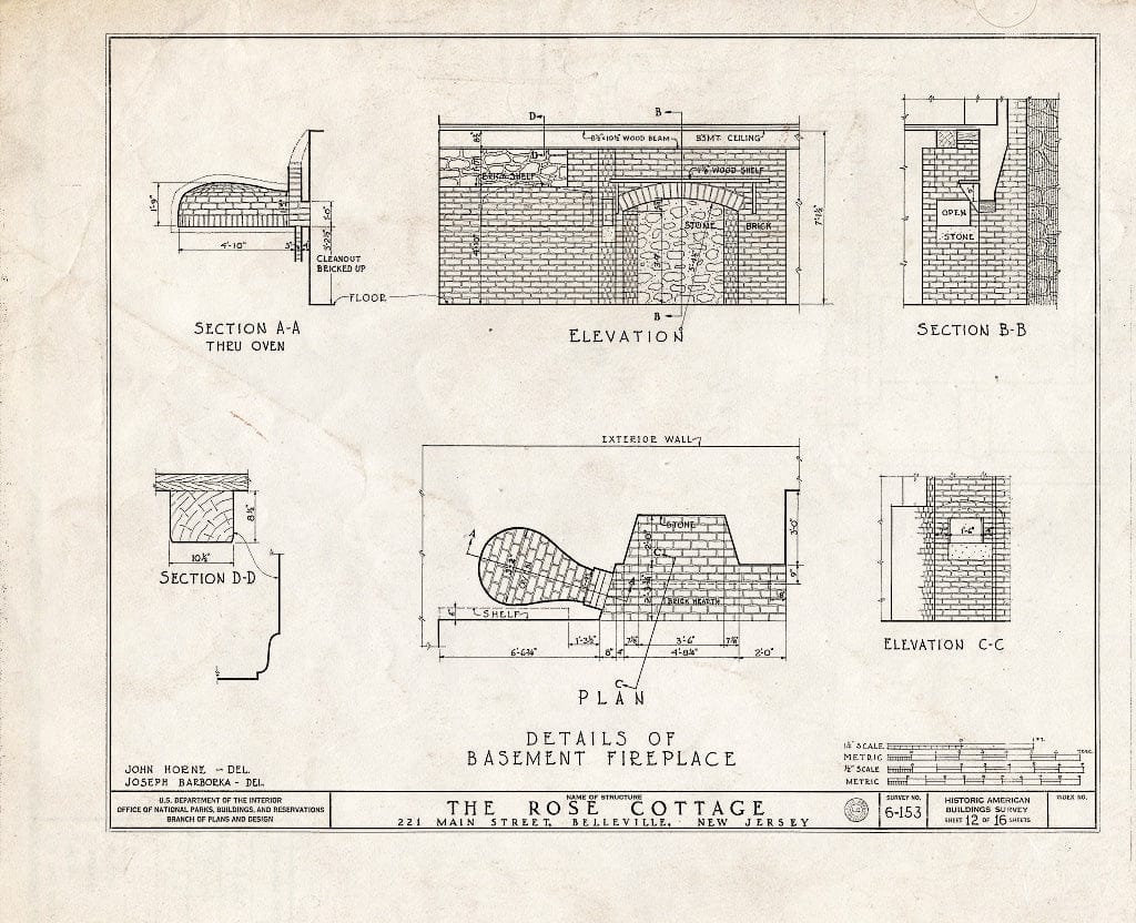 Historic Pictoric : Blueprint HABS NJ,7-BELVI,1- (Sheet 12 of 16) - Rose Cottage, 221 Main Street, Belleville, Essex County, NJ