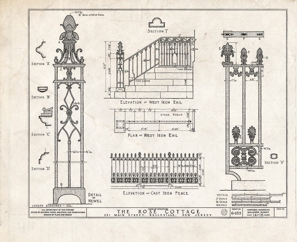 Historic Pictoric : Blueprint HABS NJ,7-BELVI,1- (Sheet 14 of 16) - Rose Cottage, 221 Main Street, Belleville, Essex County, NJ