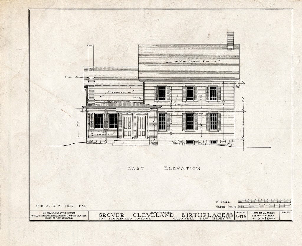 Historic Pictoric : Blueprint HABS NJ,7-CALD,2- (Sheet 3 of 12) - Grover Cleveland Birthplace, 207 Bloomfield Avenue, Caldwell, Essex County, NJ