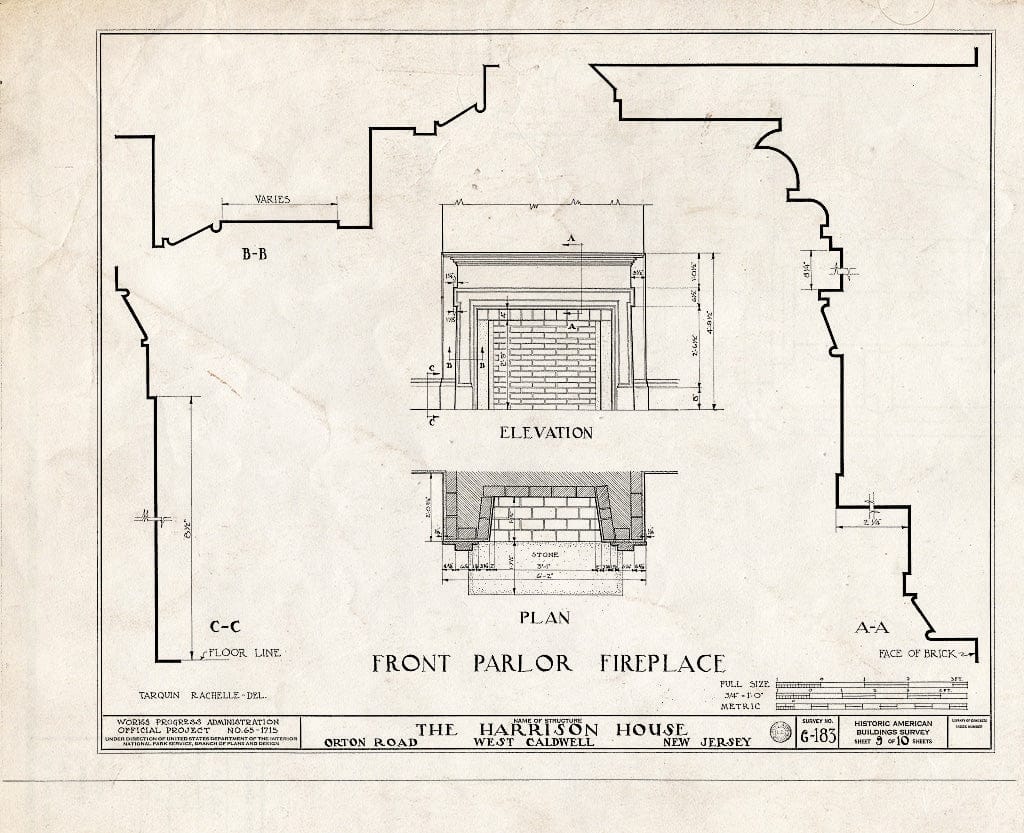 Historic Pictoric : Blueprint HABS NJ,7-CALDW,3- (Sheet 9 of 10) - Harrison House, Orton Road, West Caldwell, Essex County, NJ