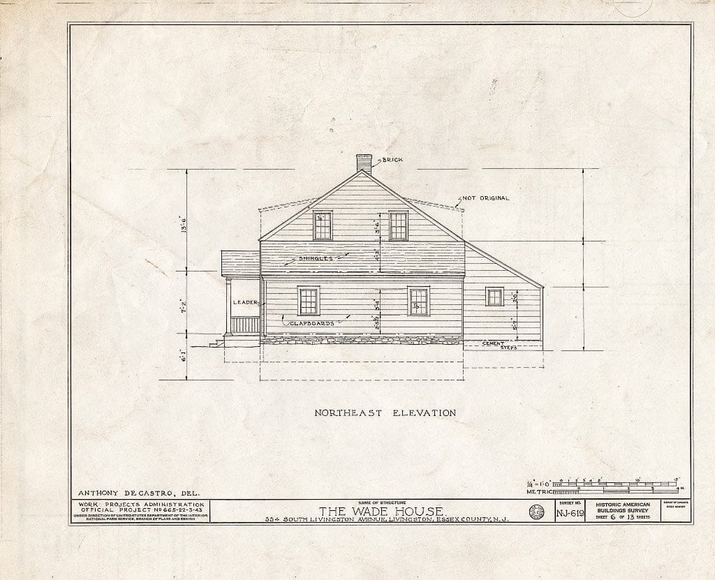 Historic Pictoric : Blueprint HABS NJ,7-LIV,2- (Sheet 6 of 13) - Henry W. Wade House, 554 South Livingston Avenue, Livingston, Essex County, NJ