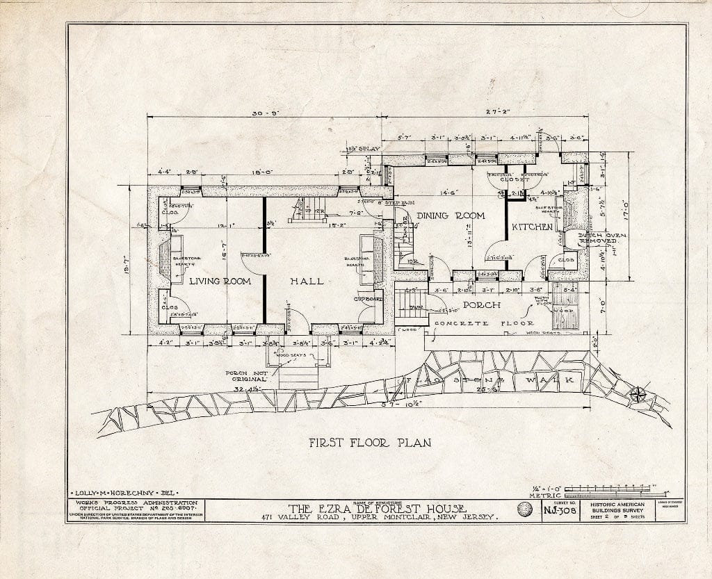 Historic Pictoric : Blueprint HABS NJ,7-MONCU,1- (Sheet 2 of 9) - Sigler-Deforest House, 471 Valley Road, Upper Montclair, Essex County, NJ