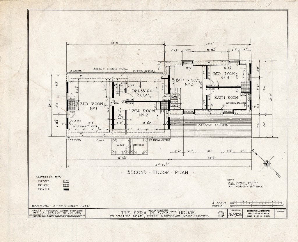 Historic Pictoric : Blueprint HABS NJ,7-MONCU,1- (Sheet 3 of 9) - Sigler-Deforest House, 471 Valley Road, Upper Montclair, Essex County, NJ