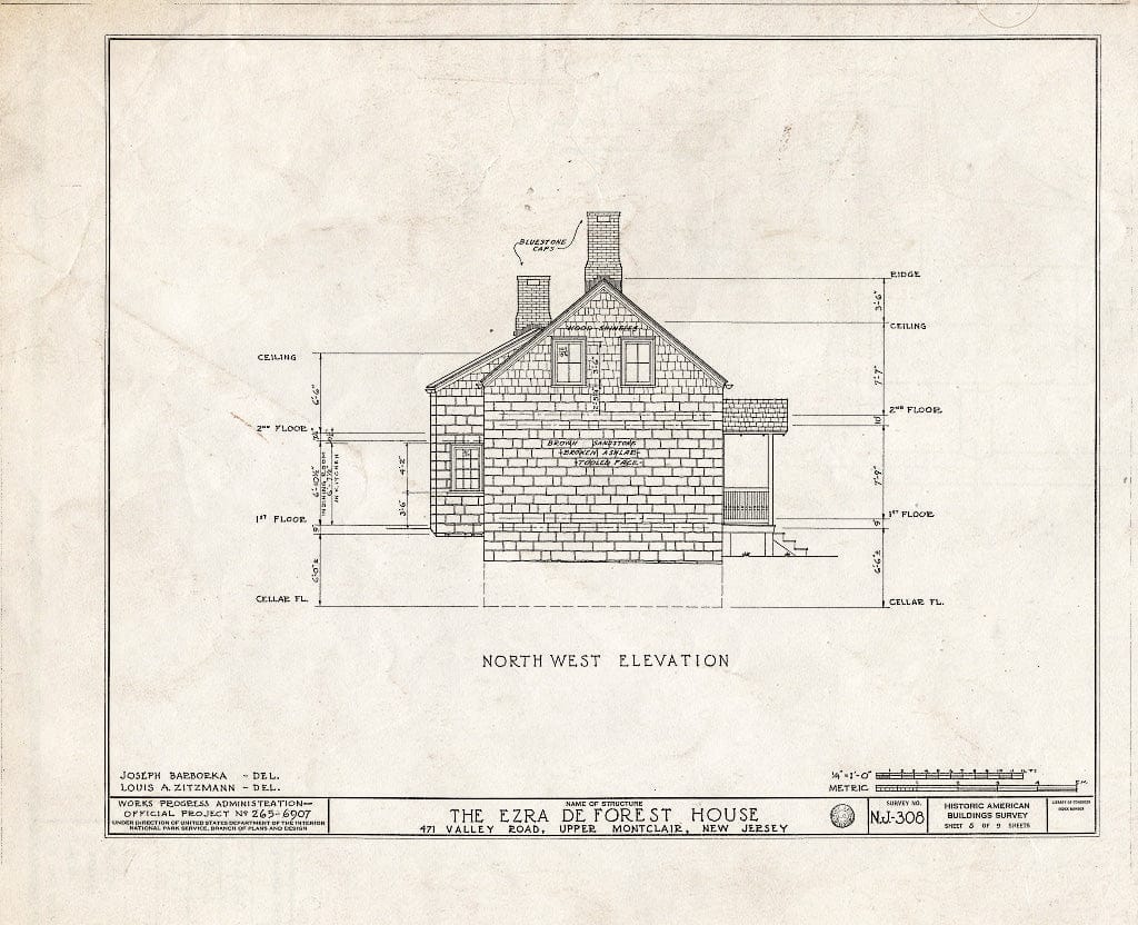 Historic Pictoric : Blueprint HABS NJ,7-MONCU,1- (Sheet 5 of 9) - Sigler-Deforest House, 471 Valley Road, Upper Montclair, Essex County, NJ