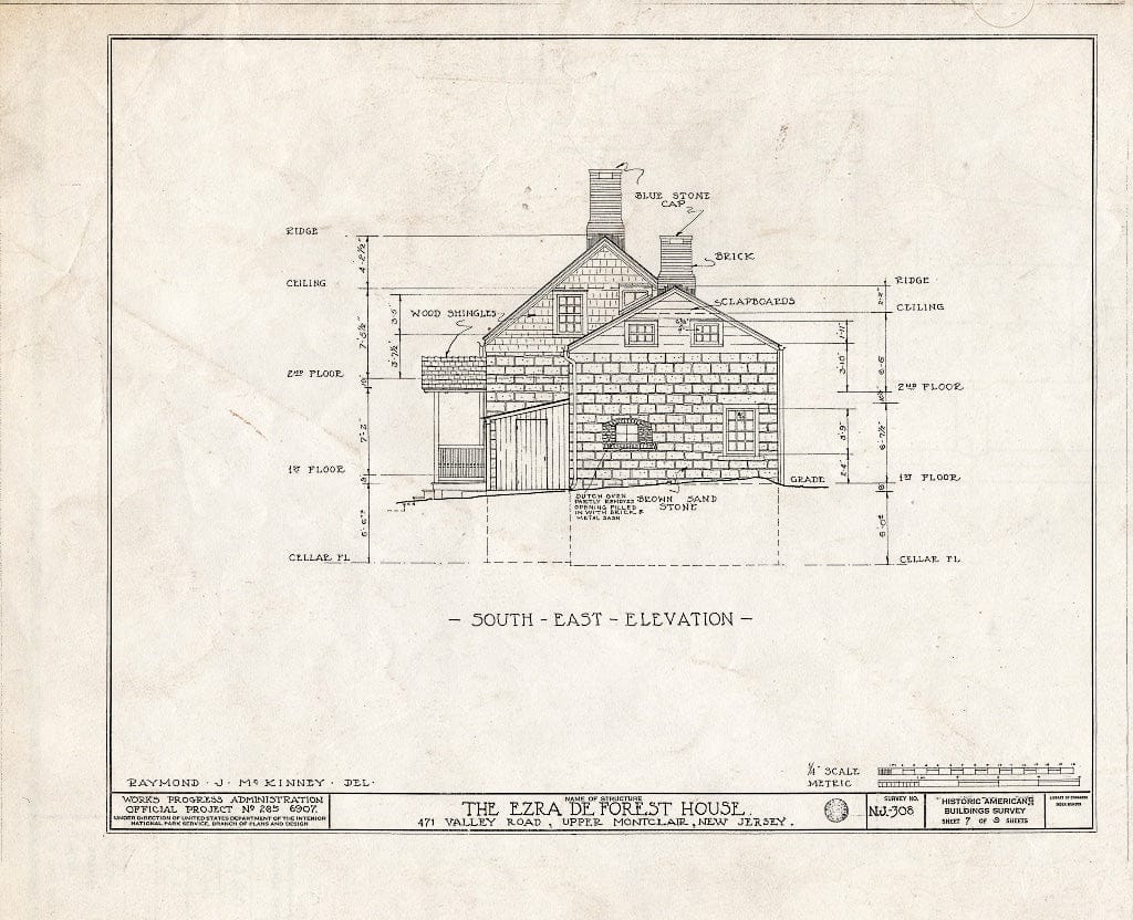 Historic Pictoric : Blueprint HABS NJ,7-MONCU,1- (Sheet 7 of 9) - Sigler-Deforest House, 471 Valley Road, Upper Montclair, Essex County, NJ