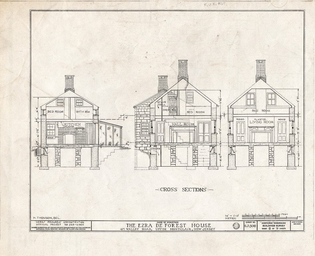 Historic Pictoric : Blueprint HABS NJ,7-MONCU,1- (Sheet 8 of 9) - Sigler-Deforest House, 471 Valley Road, Upper Montclair, Essex County, NJ