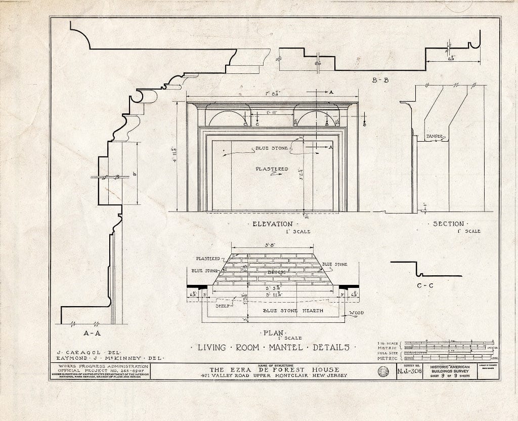 Historic Pictoric : Blueprint HABS NJ,7-MONCU,1- (Sheet 9 of 9) - Sigler-Deforest House, 471 Valley Road, Upper Montclair, Essex County, NJ