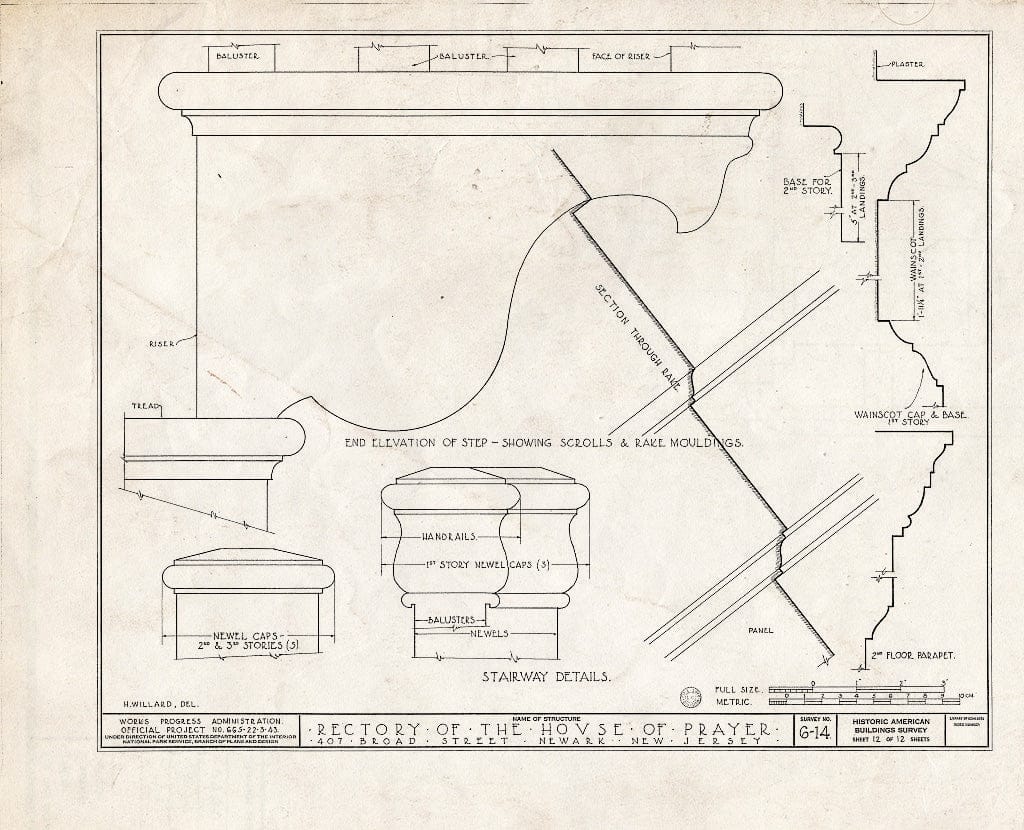 Historic Pictoric : Blueprint HABS NJ,7-NEARK,2- (Sheet 12 of 12) - House of Prayer, Rectory, 407 Broad Street, Newark, Essex County, NJ