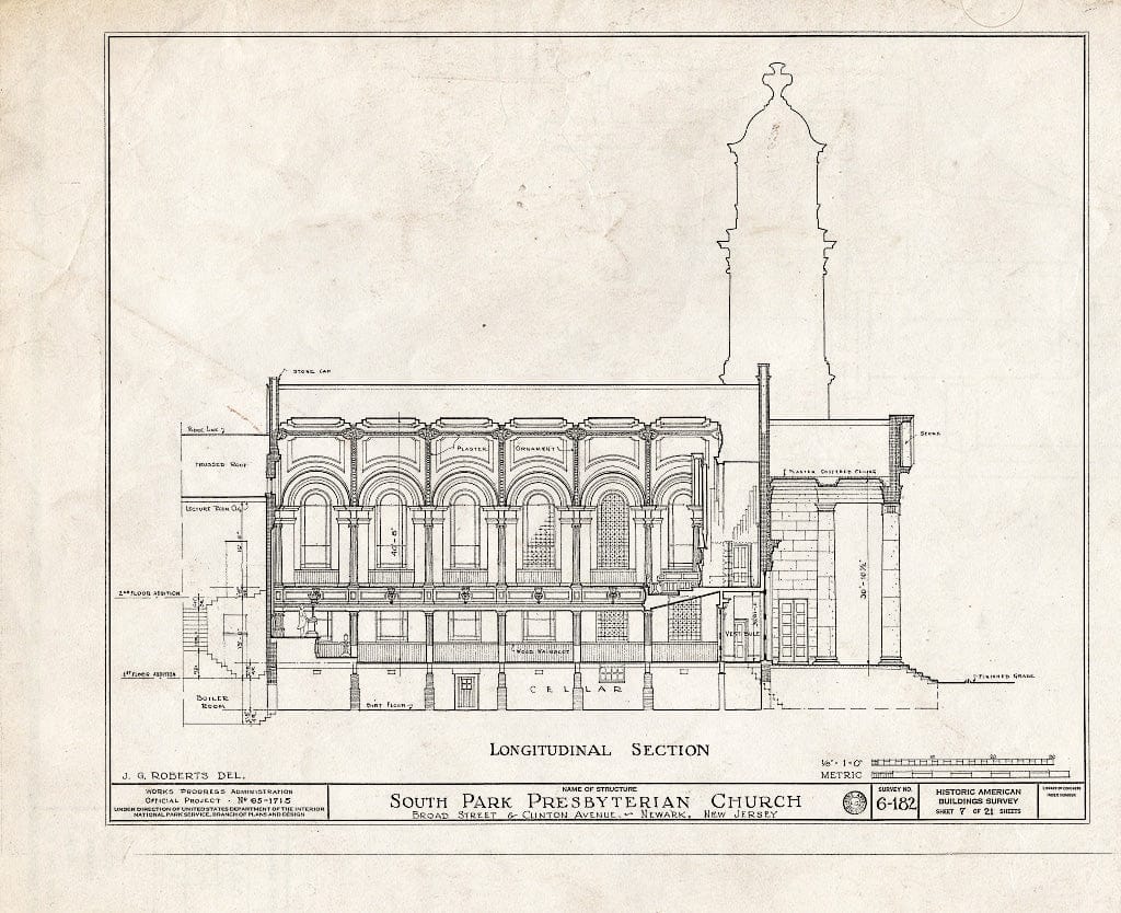 Historic Pictoric : Blueprint HABS NJ,7-NEARK,7- (Sheet 7 of 21) - South Park Presbyterian Church, Broad Street & Clinton Avenue, Newark, Essex County, NJ