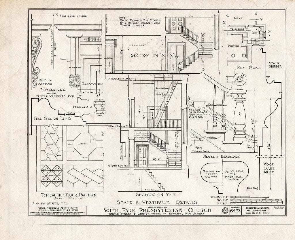 Historic Pictoric : Blueprint HABS NJ,7-NEARK,7- (Sheet 13 of 21) - South Park Presbyterian Church, Broad Street & Clinton Avenue, Newark, Essex County, NJ