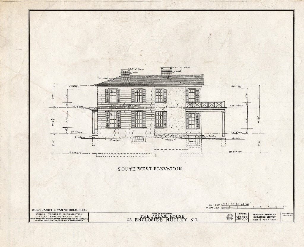 Historic Pictoric : Blueprint HABS NJ,7-NUT,4- (Sheet 6 of 27) - Feland House, 63 Enclosure, Nutley, Essex County, NJ