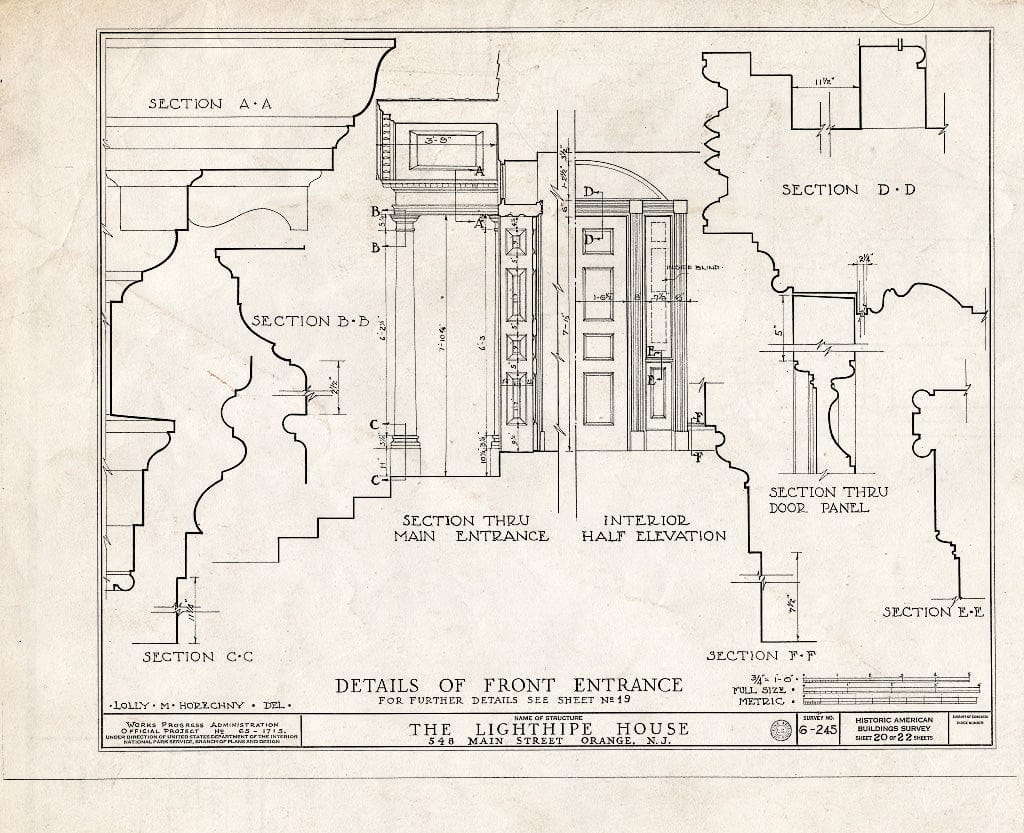 Blueprint HABS NJ,7-ORA,1- (Sheet 20 of 22) - Lighthipe House, 548 Main Street, Orange, Essex County, NJ