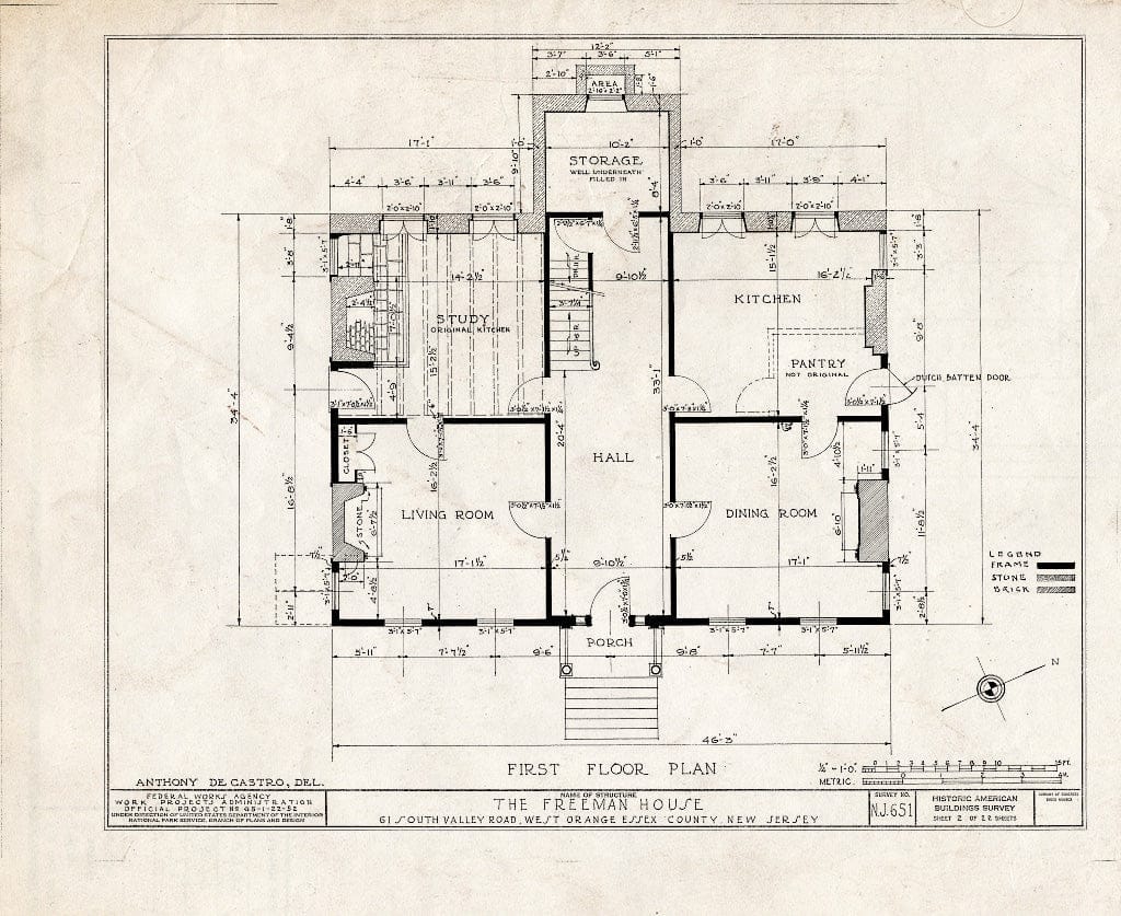 Blueprint HABS NJ,7-ORAW,3- (Sheet 2 of 22) - Freeman House, 61 South Valley Road, West Orange, Essex County, NJ