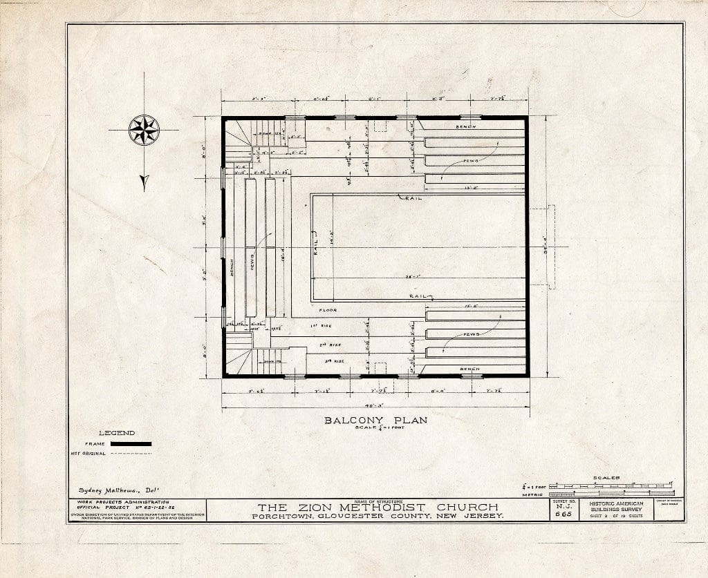 Blueprint HABS NJ,8-MAL.V,1- (Sheet 2 of 13) - Zion Methodist Church, Malaga, Gloucester County, NJ