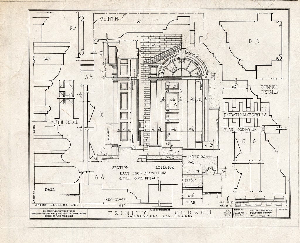 Blueprint HABS NJ,8-SWEBO,1- (Sheet 11 of 24) - Trinity Church, Church & Main Streets, Swedesboro, Gloucester County, NJ